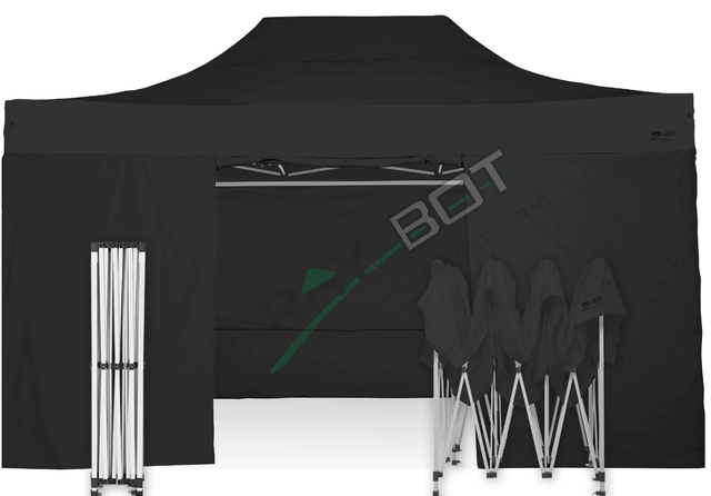Gazebo Pieghevole 3x4,5 RAY BOT Nero Professionale con Laterali. Tessuto Impermeabile Da 350g/m in PVC. Gazebo Rapido