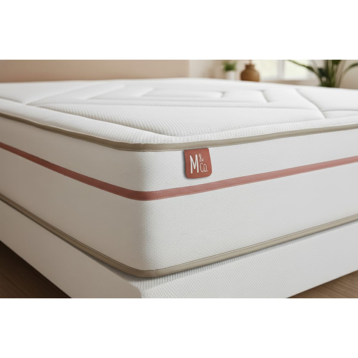 Matelas 160 x 200 cm Le Paisible - Mémoire de forme - Ep : 24 cm - sommier Beige avec 2 oreillers et couette - 4