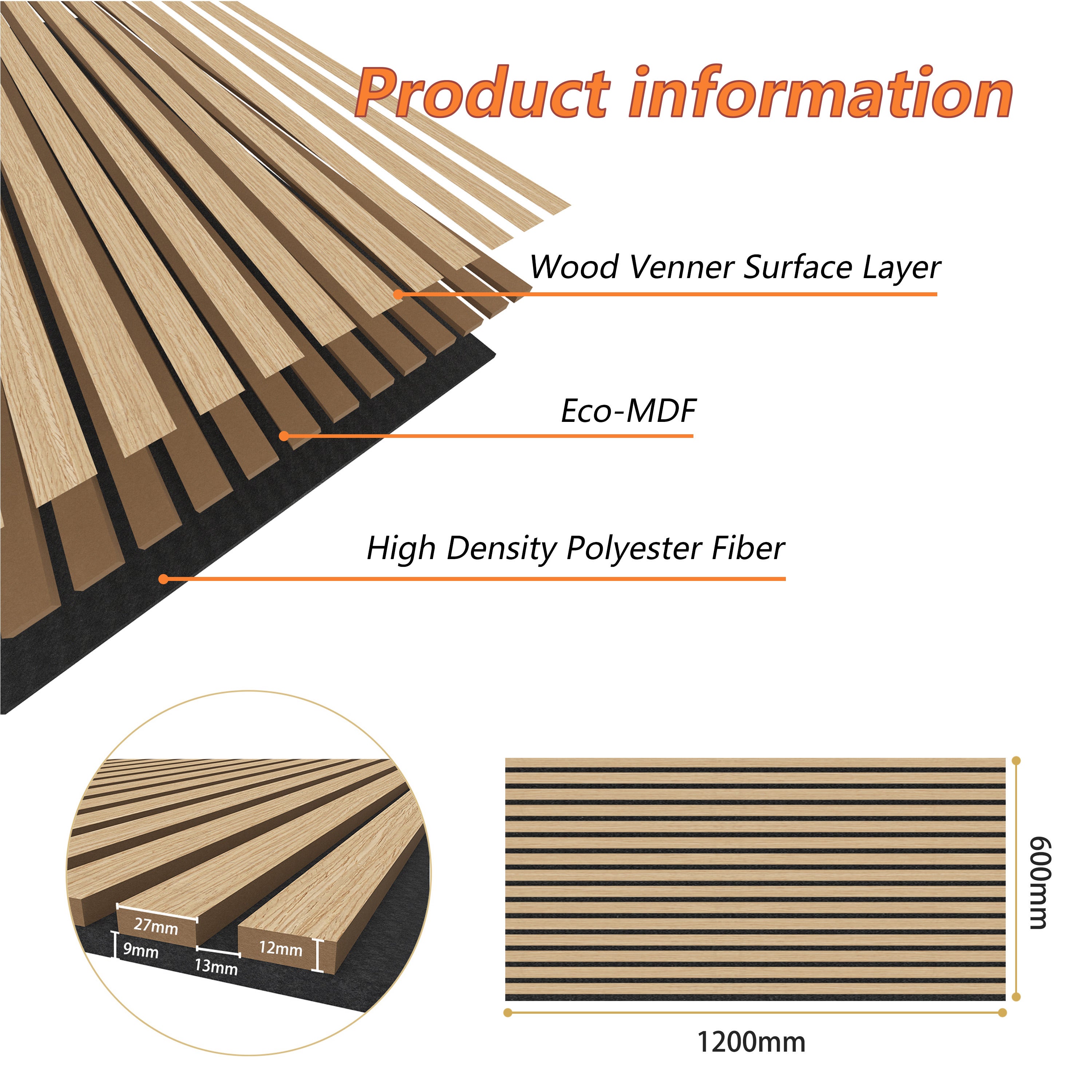 Lot de 2 Panneaux Muraux Décoratifs Acoustiques Bois MDF 120x60cm Chêne clair AntiBruit, Facile à Poser - 3