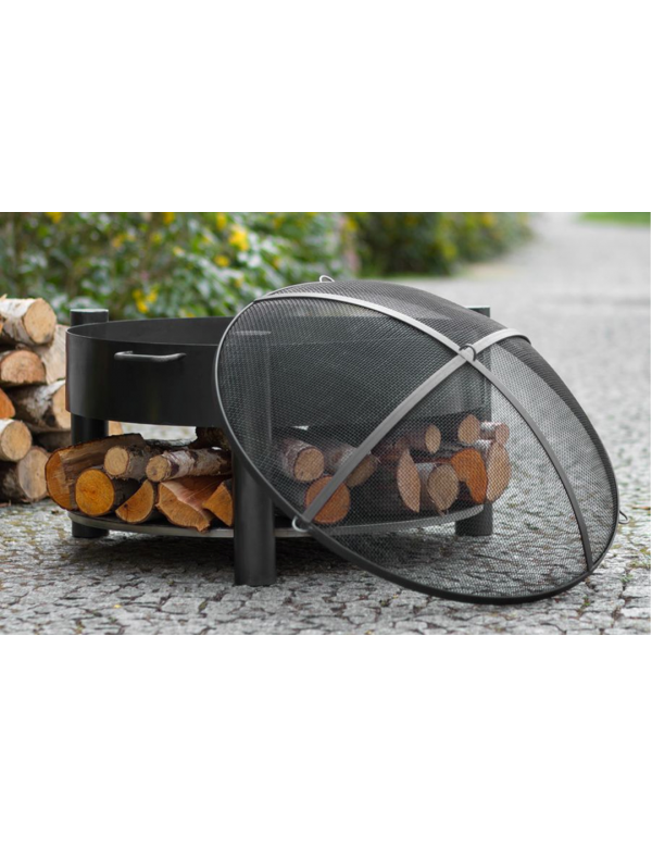 Brasero de jardin SOLAFA avec range bois en acier + pare-feu-Noir-Noir-Ø 70cm--45--45 - 3