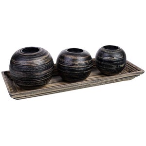 Plateau De Service Bois Rond 30 Cm Avec Poignées - Plateau Bois Brut Antidérapant Pour Apéro Café Dessert