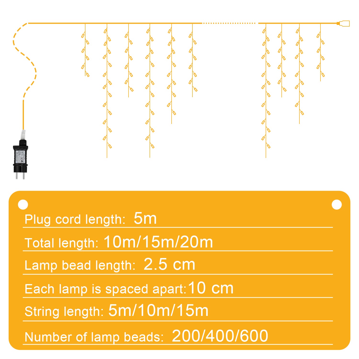 10m 200 luci a stringa per esterni a LED LED pioggia di ghiaccio LED pioggia gelata per tende per feste IP44 per esterni bianco caldo - 3
