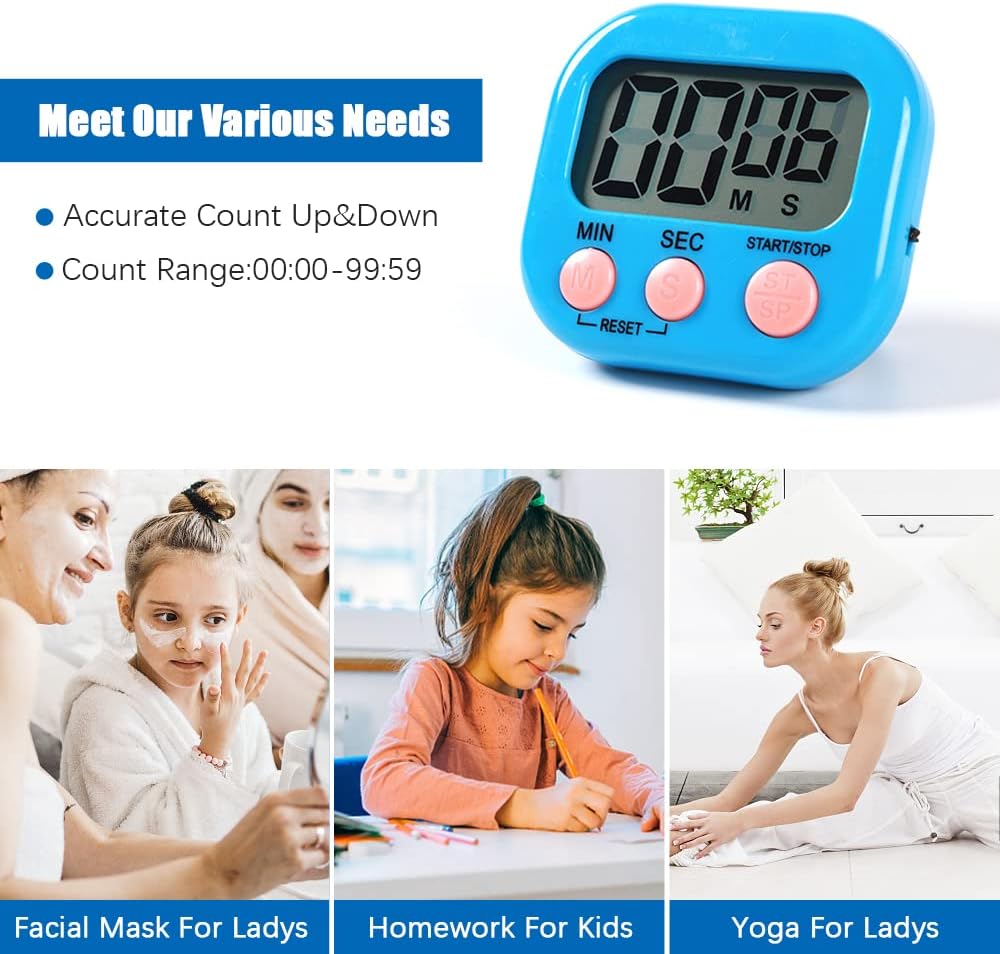 Timer da cucina magnetico con ampio display LCD, timer per cucinare, allarme sonoro e timer per il conto alla rovescia - 4