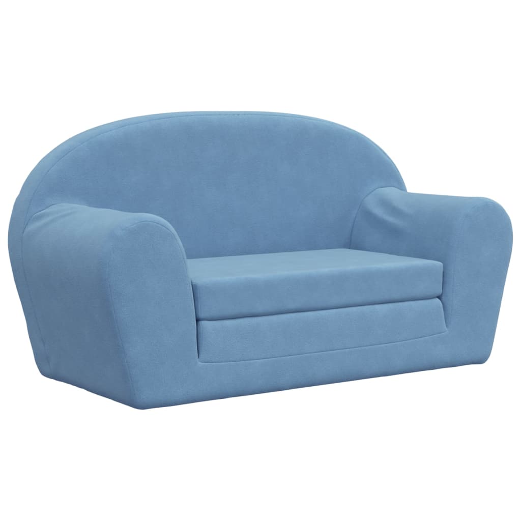 Sofá cama de niños 2 plazas   sofá de salón   sofá de descanso felpa suave azul cfw81348