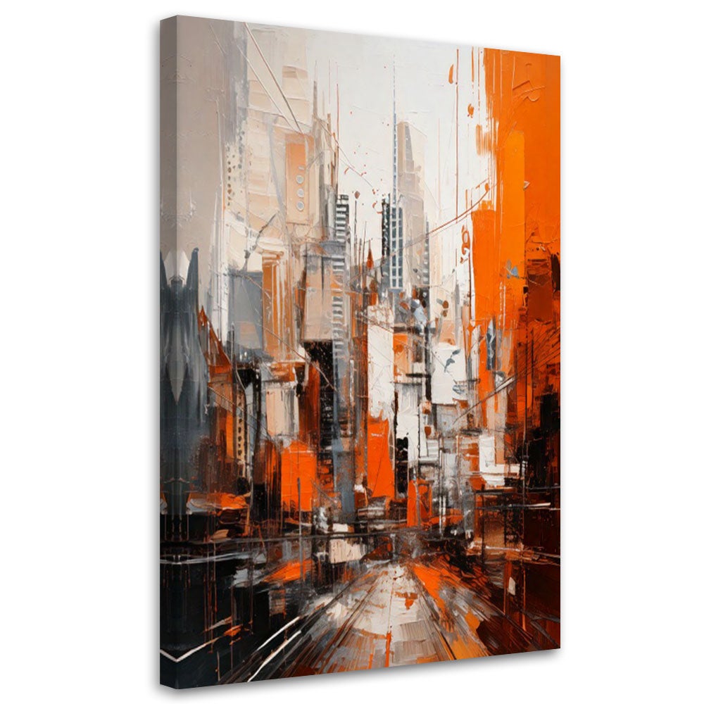 Obraz nowoczesny, Miasto Abstrakcja Pomarańczowe 70x100