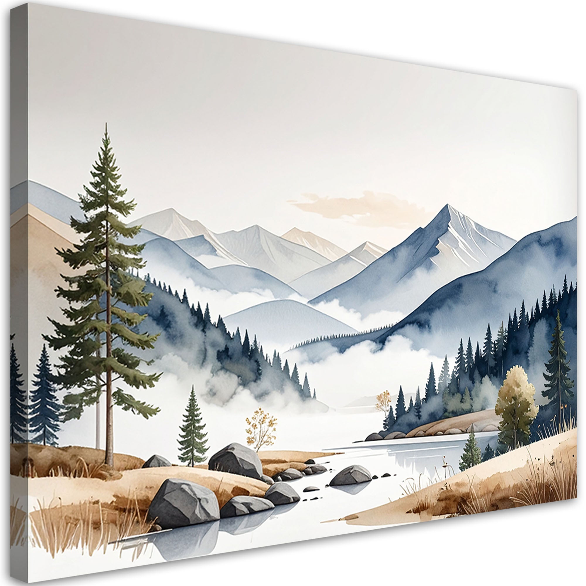 Obraz do salonu sypialni biura, Krajobraz górski natura drzewa beżowy 100x70