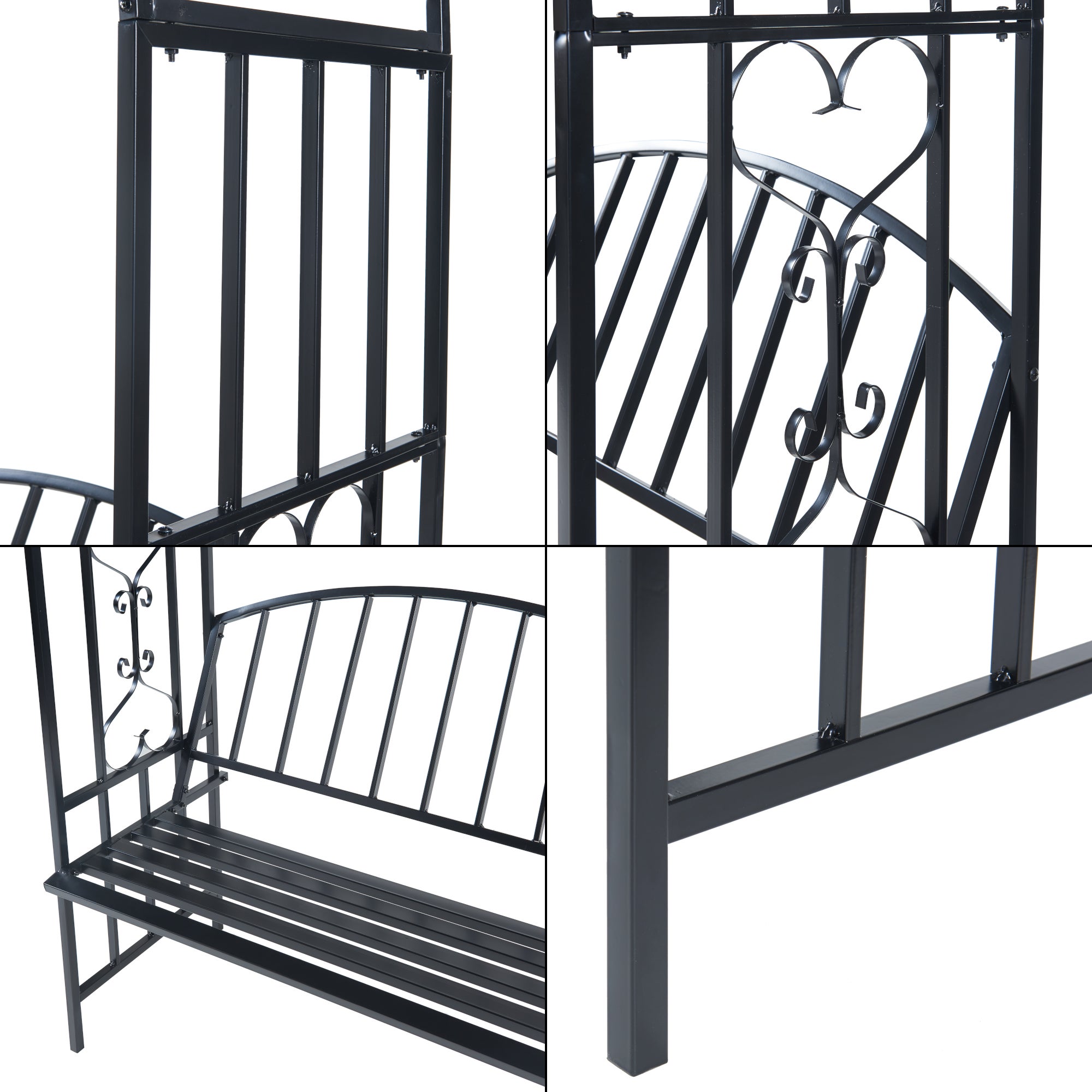 Arche à rosiers avec banc Barile acier 205 x 114 x 55 cm noir casa.pro - 5