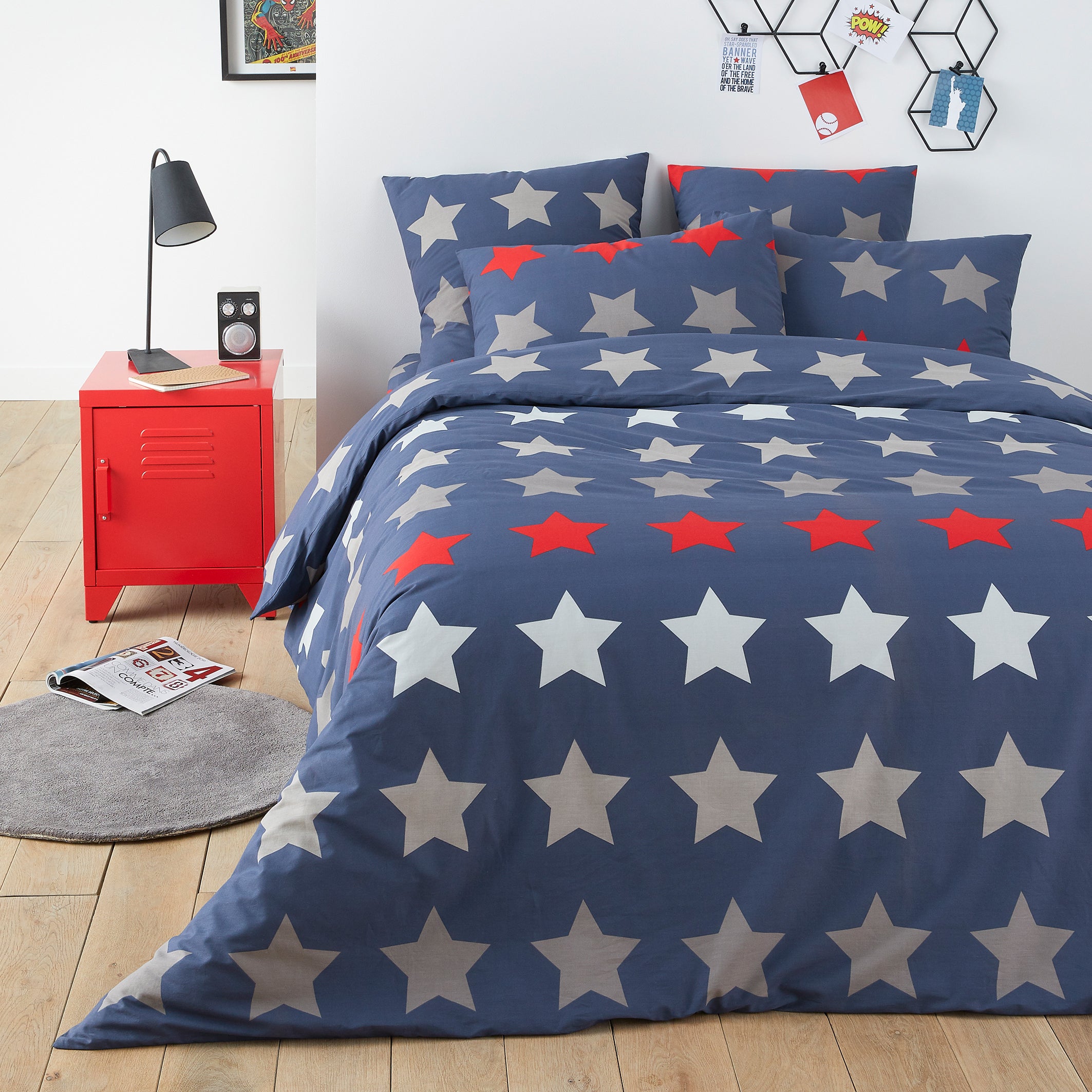 Housse de couette coton, Stars - Bleu - 260 x 240 cm - 4