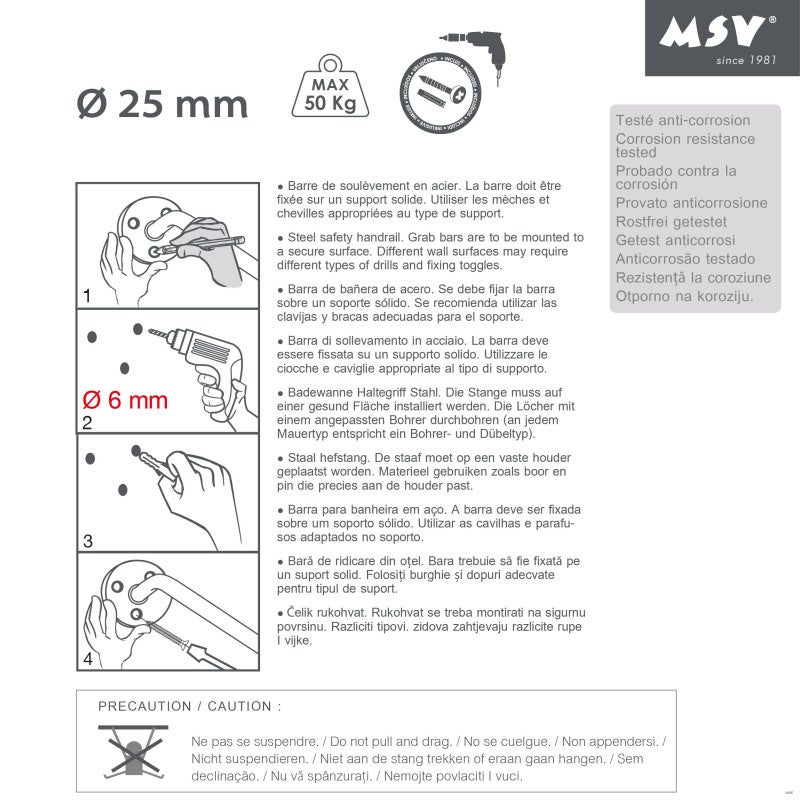 Barre de redressement ou d'appui Acier 60cm Blanc MSV - 5