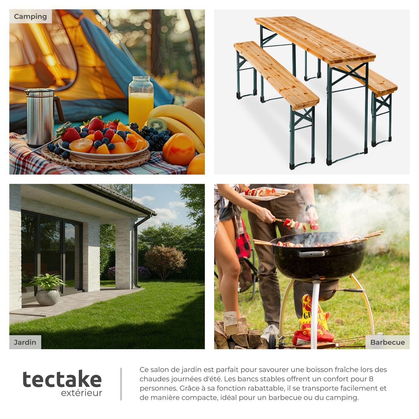 TECTAKE Conjunto de mesa e bancos 3 peças, dobrável - 5