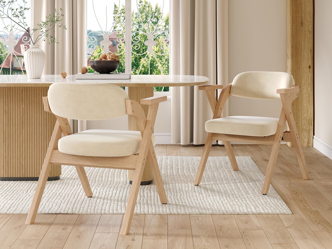 Zestaw 2 krzeseł do jadalni - składane - siedzisko z aksamitu - rama z litego drewna - beżowe