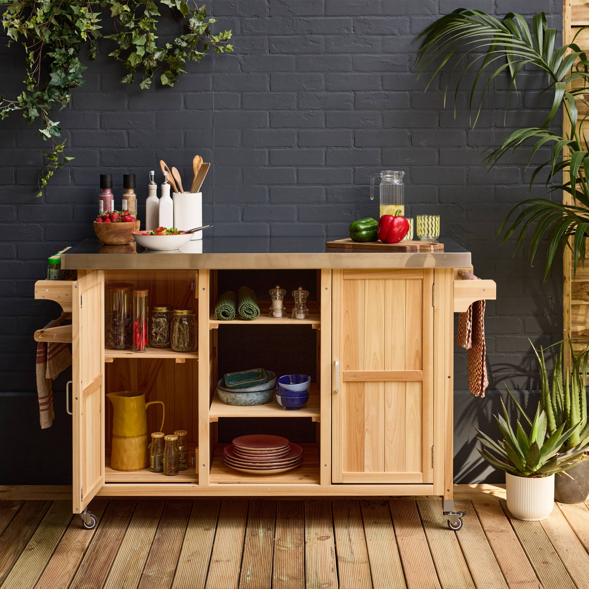 Cuisine d'extérieure 130cm bois avec poignées. 7 espaces de rangement L 130 x l 60 x h 89.5cm LOTUS - 3