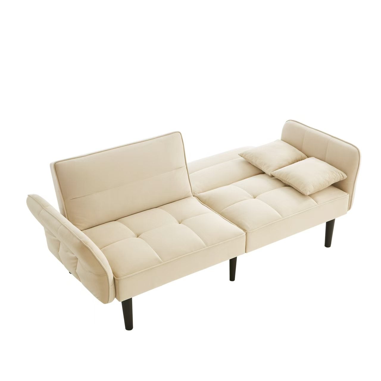 Divano 2 Posti Clic-Clac 176x78x76 cm, Braccioli, Piedi Legno, Schiuma e Velluto, Beige - 5