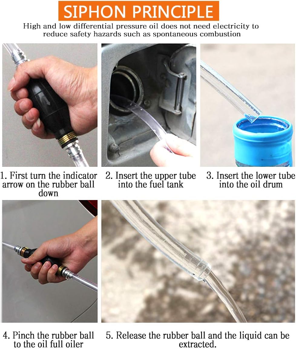 Pompe Transfert l'eau Manuelle Siphon Transfert Carburant Voiture pour solvant d'essence d'aqueduc Liquide Diesel, gaz avec Le Tuyau Total de 2M - 4