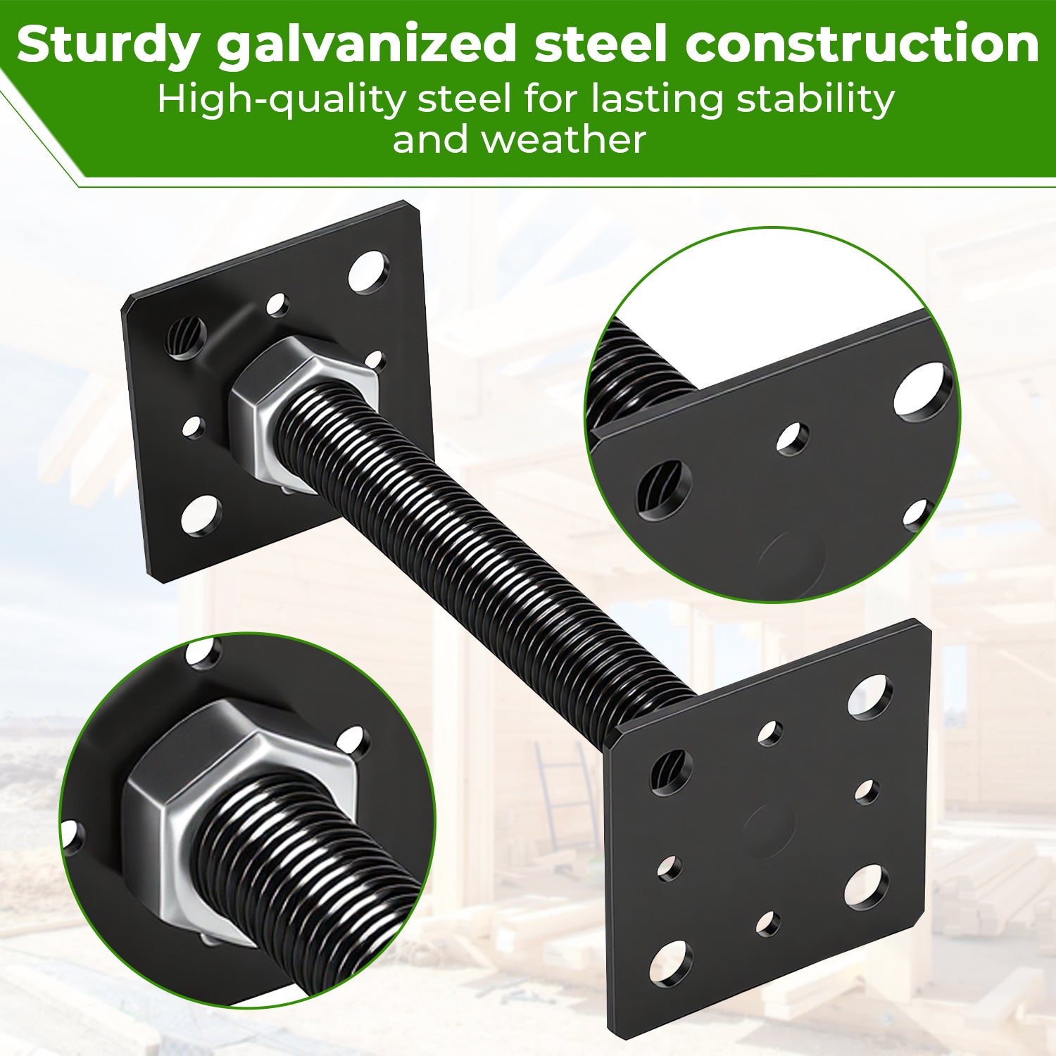 Support de poteau réglable en hauteur pour terrasse, pergola et clôture 30-250 mm Noir 4PCS - 5