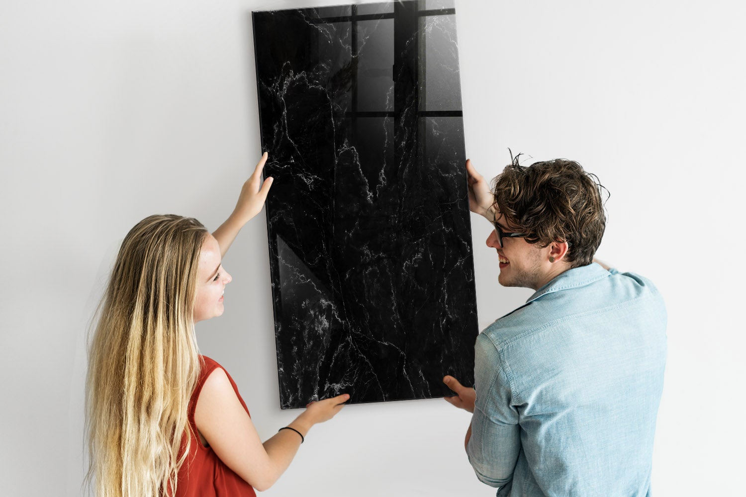 Tableau magnétique mural, Tulup - 60x120 cm - Marbre foncé, 5 aimants, une éponge, un marqueur blanc - 2