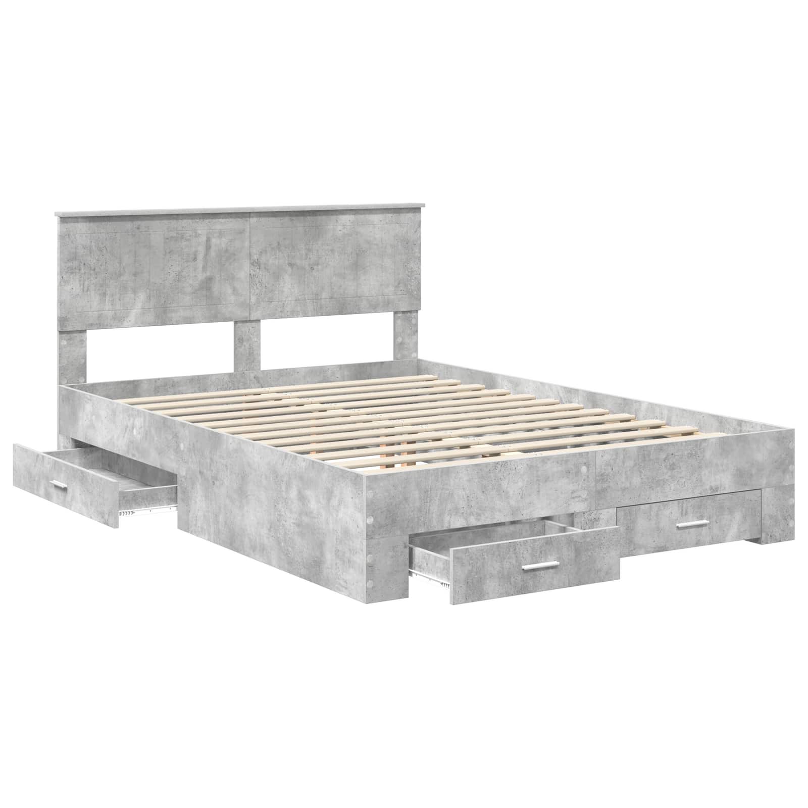 Cadre de lit gris béton 135 x 190 cm panneau de bois - 5