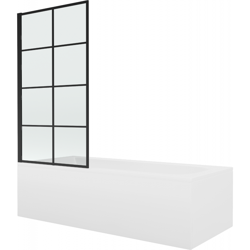 Mexen Vega wanna prostokątna 150 x 70 cm z obudową i parawanem 1-skrzydłowym 70 cm, czarny wzór - 550115070X9307017077