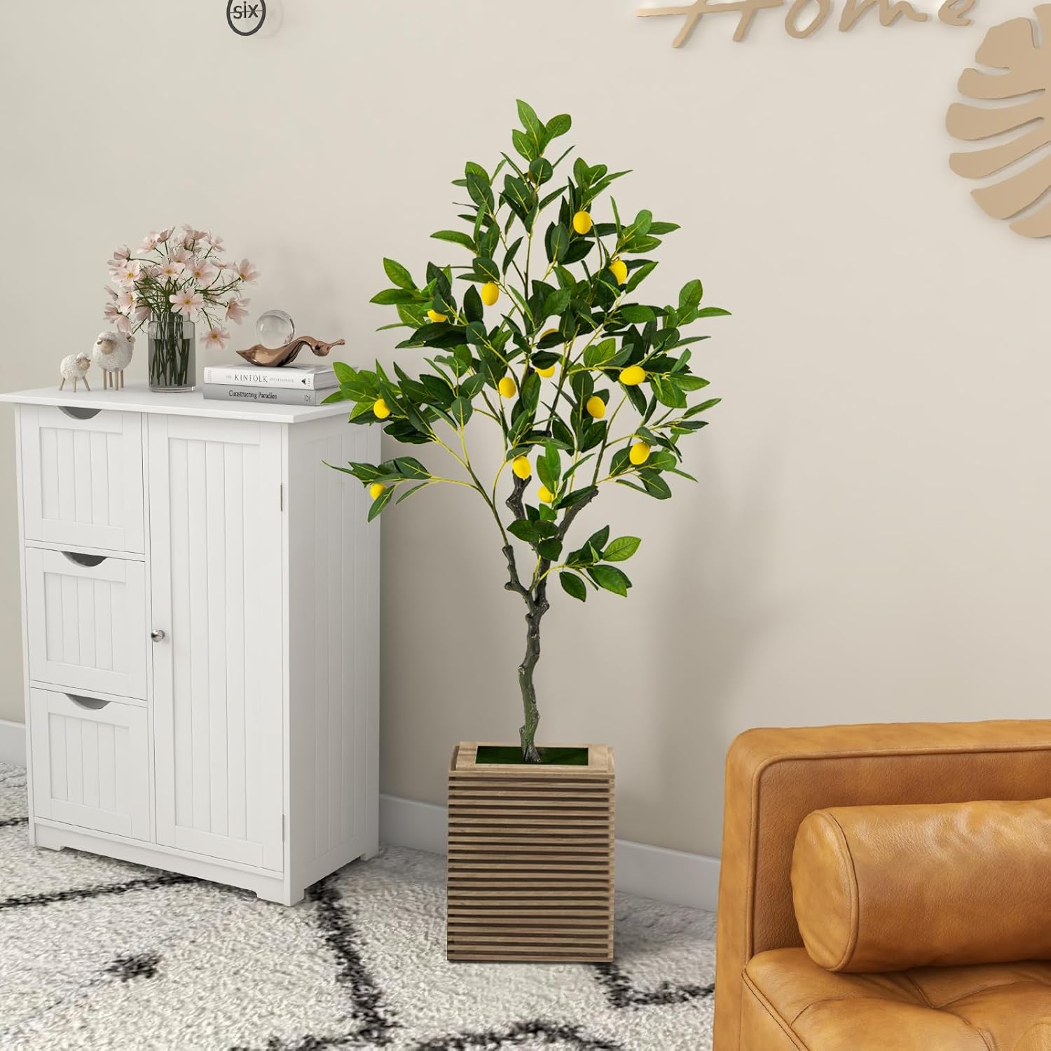 Albero Di Limoni Artificiale Alto 122 Cm, Pianta Finta Con Tronco Realistico, Foglie E Frutti, Per Decorazione Casa E Ufficio - 5