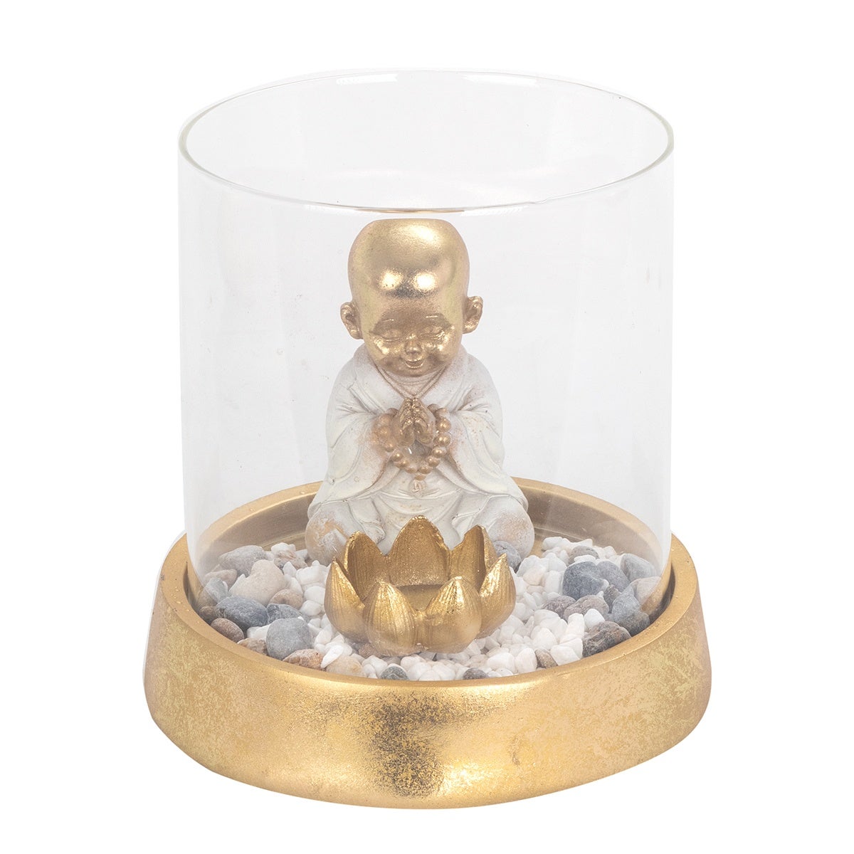 Figura de buda oriental en resina dorada para decoración y feng shui