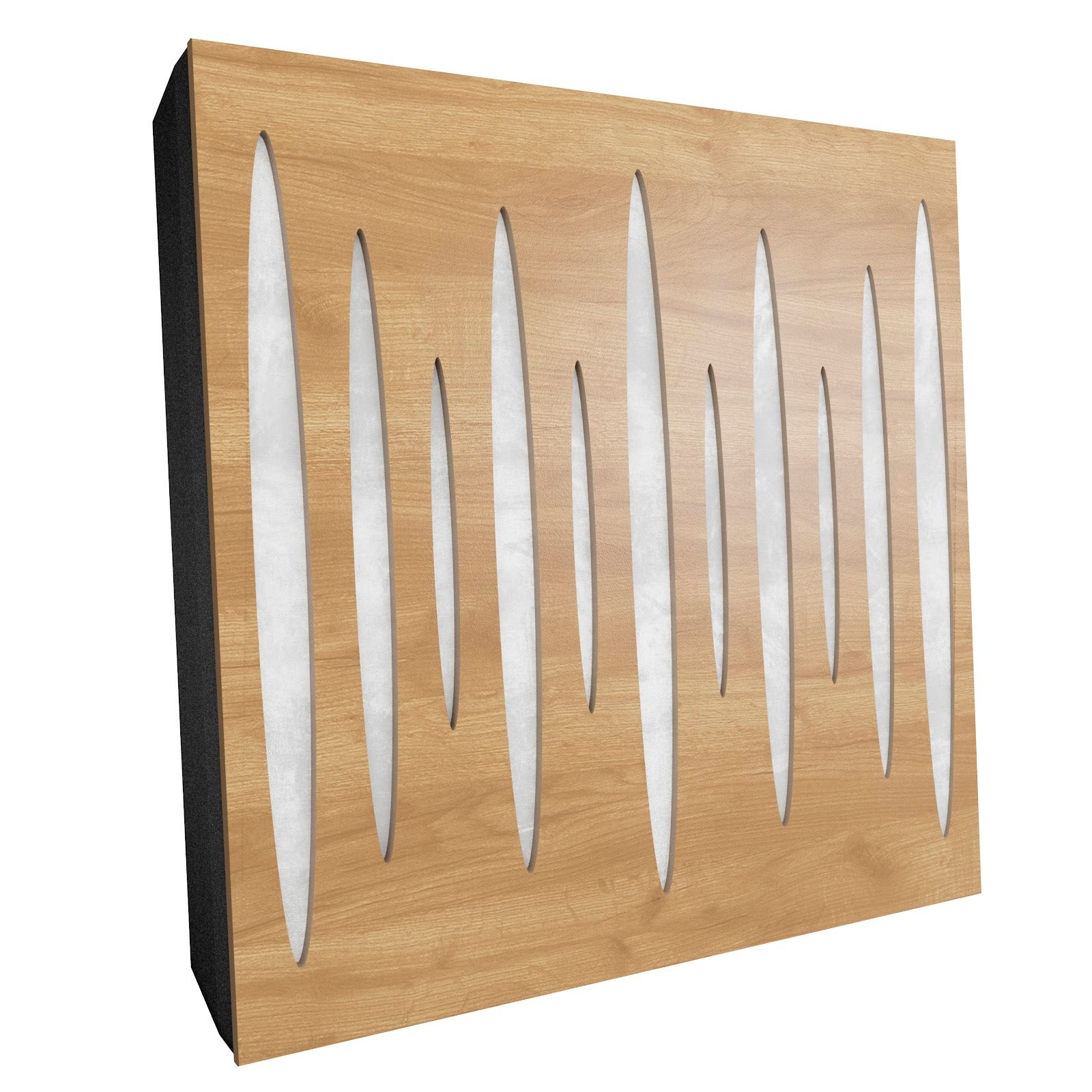 Lot de 2 Panneaux acoustiques PULSAR-F décoratifs insonorisants 50x50x5 cm - MDF perforé laminé, tissu et mousse acoustique -Chêne+Blanc - 2