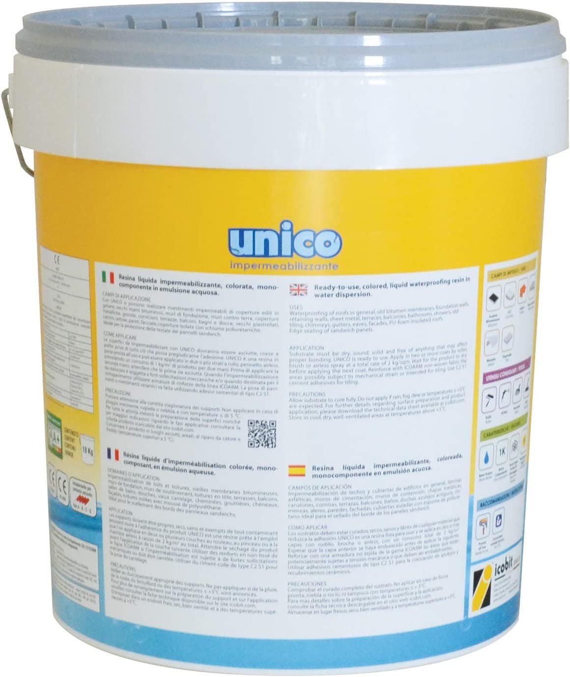 Unico Impermeabilizzante Super Resina Impermeabile Liquida colore Grigio 10 Kg - Icobit - 2