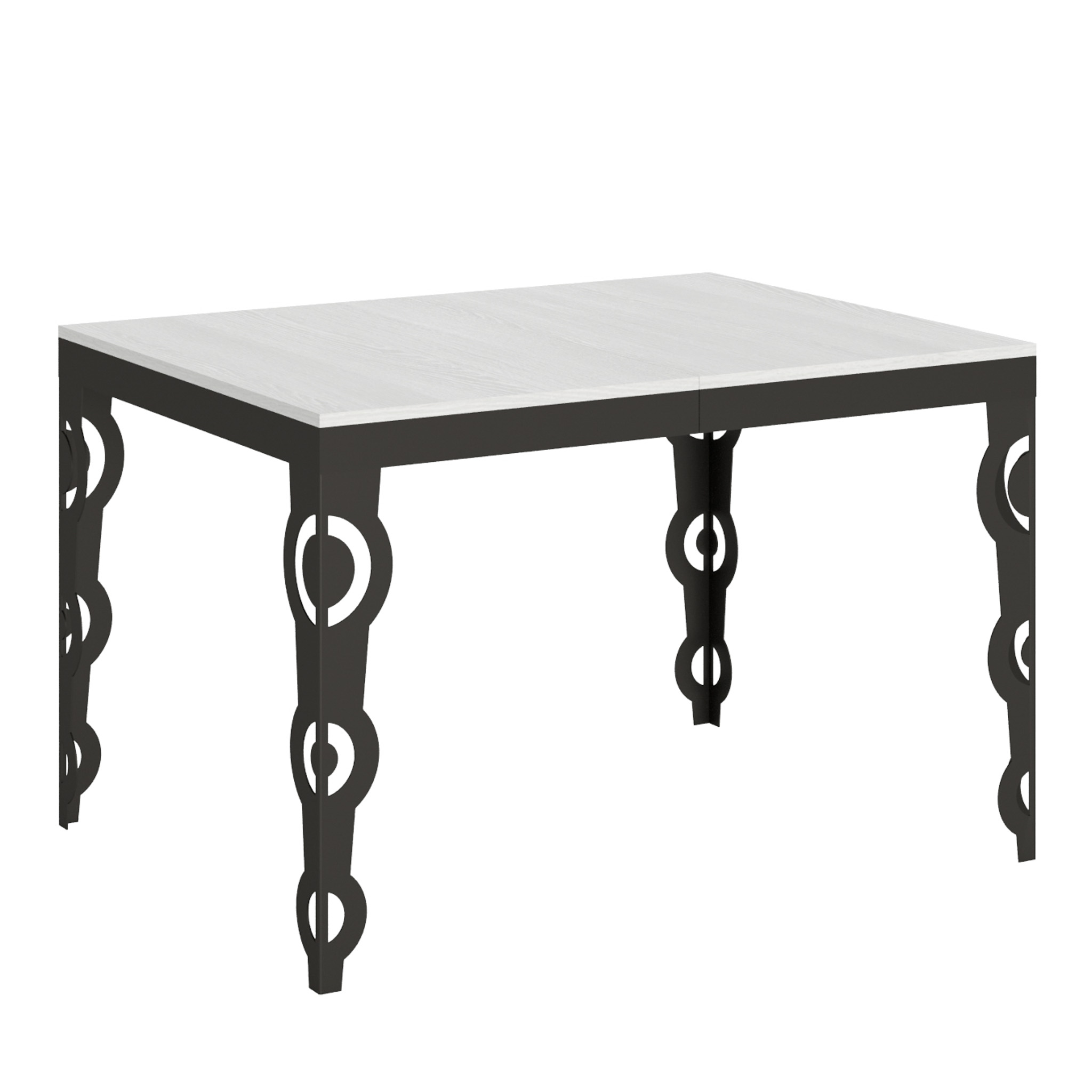 Stół rozkładany Karamay Evolution 90x120/380 cm, biały, jesion, rama antracytowa