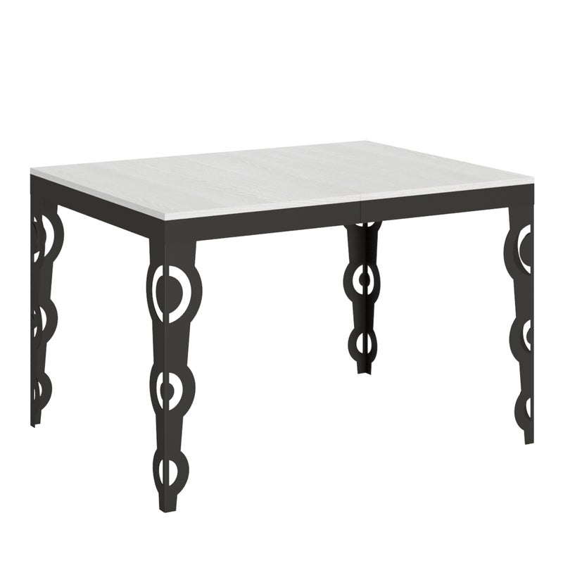 Stół rozkładany Karamay Evolution 90x120/380 cm, biały, jesion, rama antracytowa