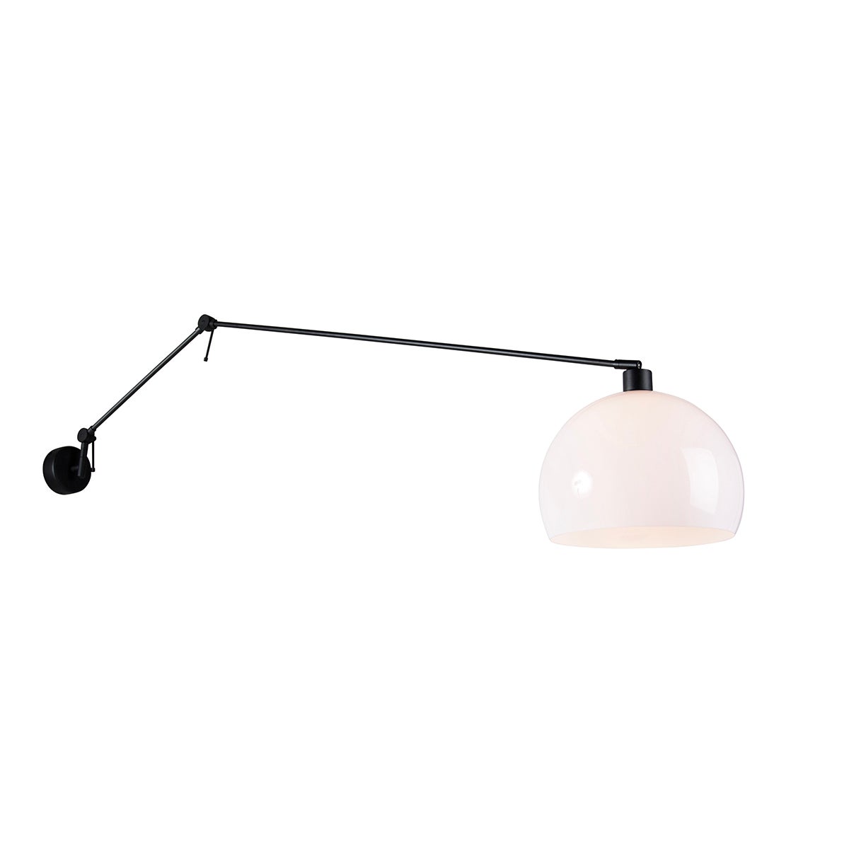 Lampa ścienna czarna z kloszem białym 30 cm regulowana - Blitz