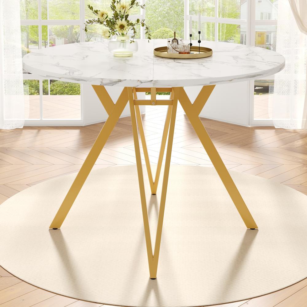 Tavolo Da Pranzo Tondo 6 Coperti In Ceramica E Metallo Effetto Marmo Bianco E Nero Ronuda 91836011