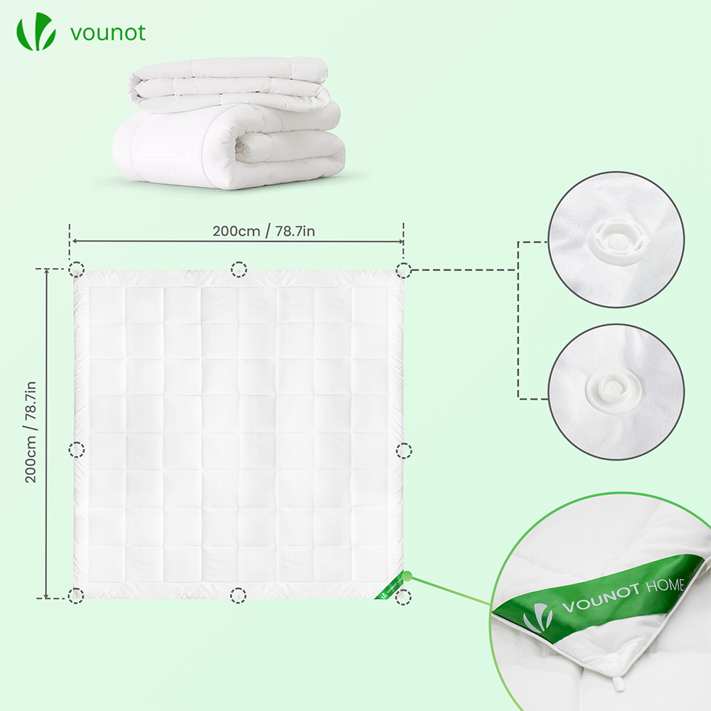 Couette 4 saisons doux 3 en 1 avec rembourrage polyester 500gsm 200x200cm blanc VOUNOT® - 7