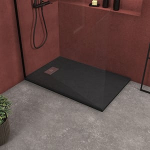 Pack Receveur Noir Effet Pierre 90x140 cm et Grille décor Perforée en Inox