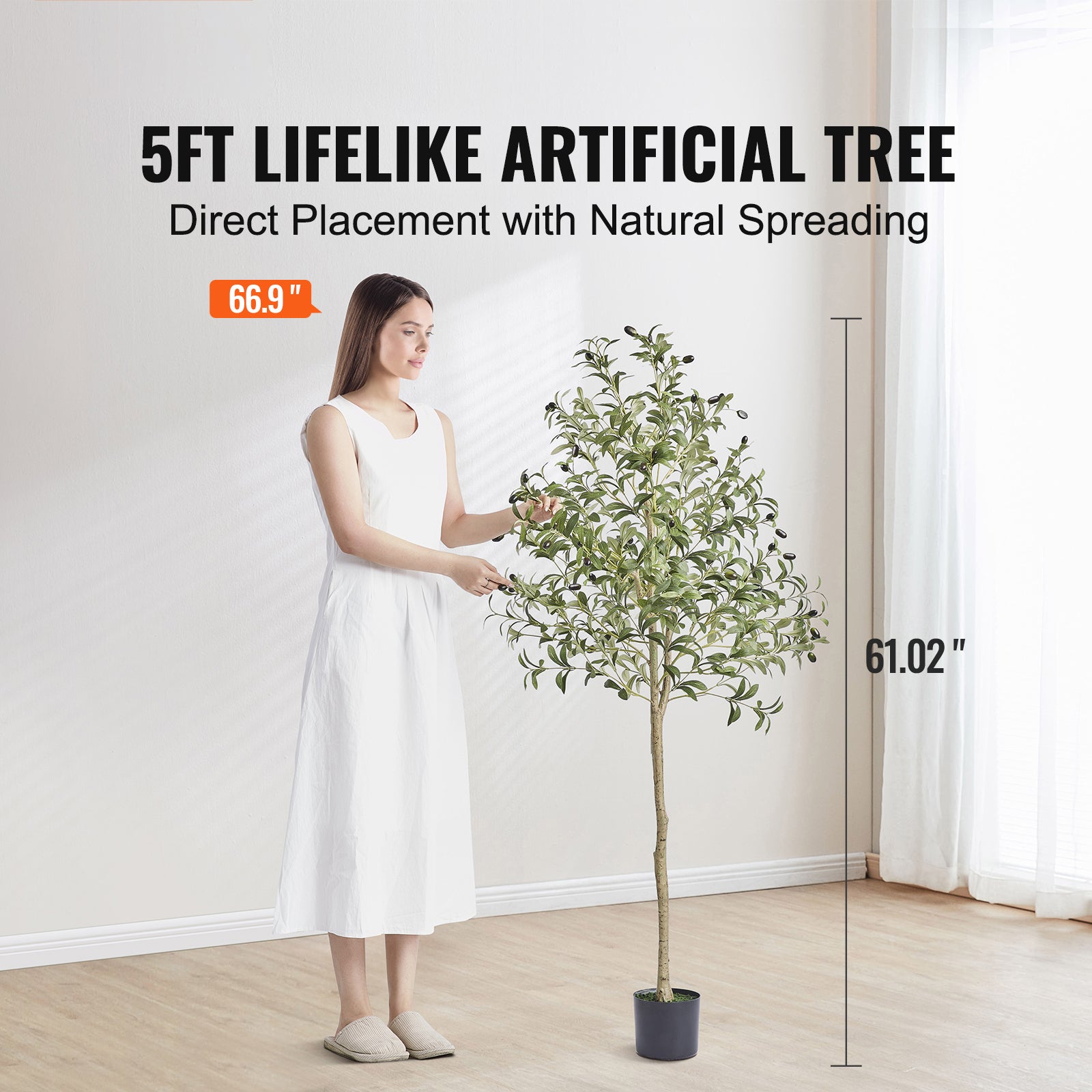 Oliveira Artificial 155 cm em PE SucceBuy, Planta Decorativa Realista com Vaso Estável, Fácil Manutenção para Casa, Escritório e Ambientes Internos - 7