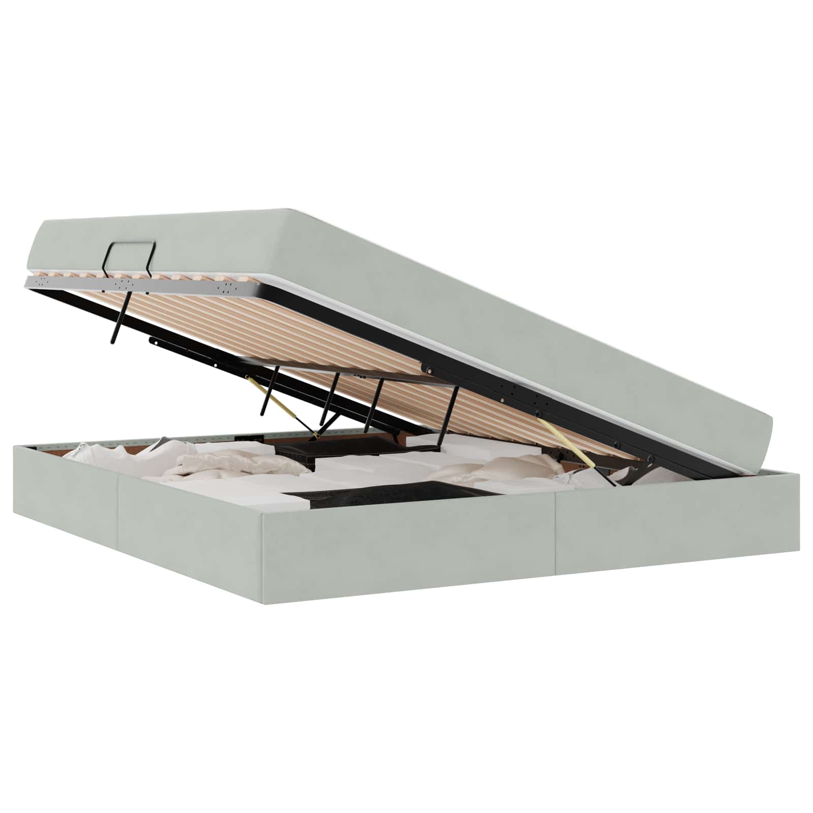 Lit avec rangement et matelas gris clair 160 x 200 cm velours - 2