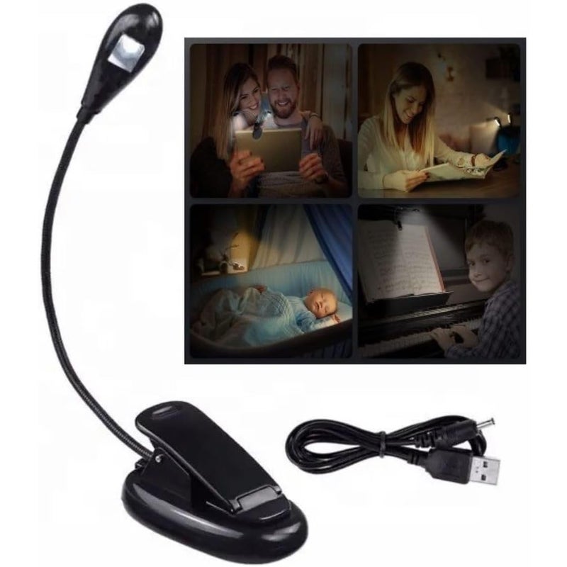 Lampa do czytania LED, lampa do czytania z elastycznym klipsem 360° i ściemnialną szyjką