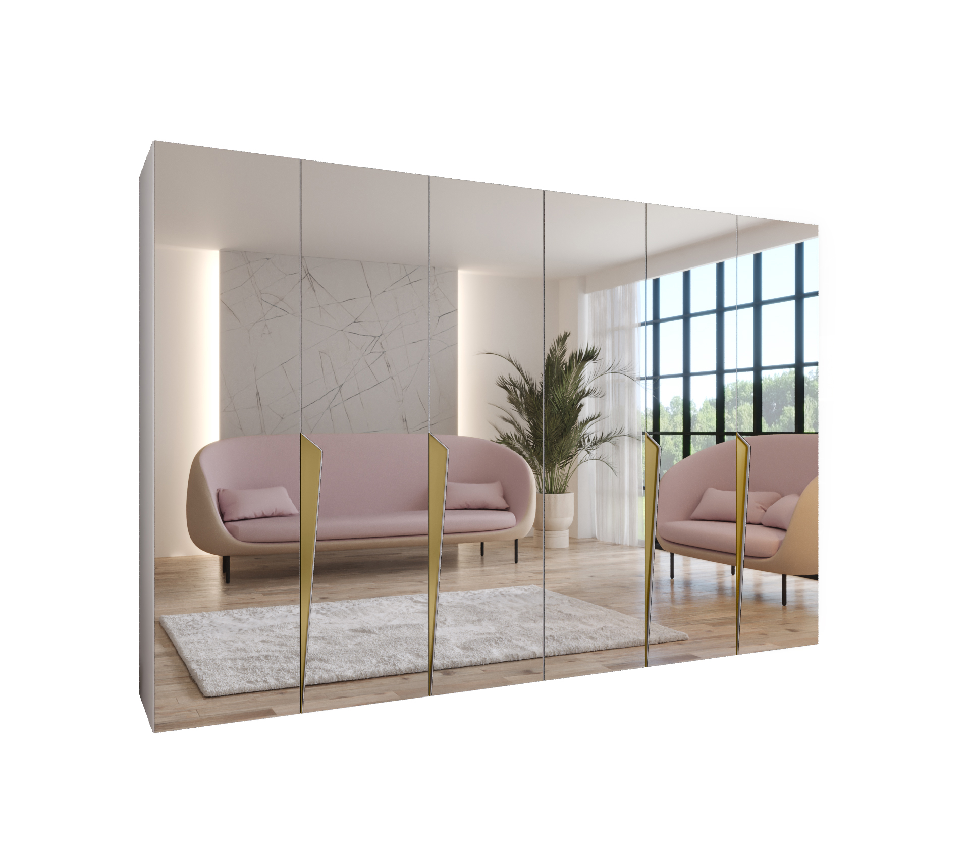 Szafa uchylna otwierana Piano 3 300 (150x2) x 52 x 202 cm biały + u. Złoty Abiks Meble