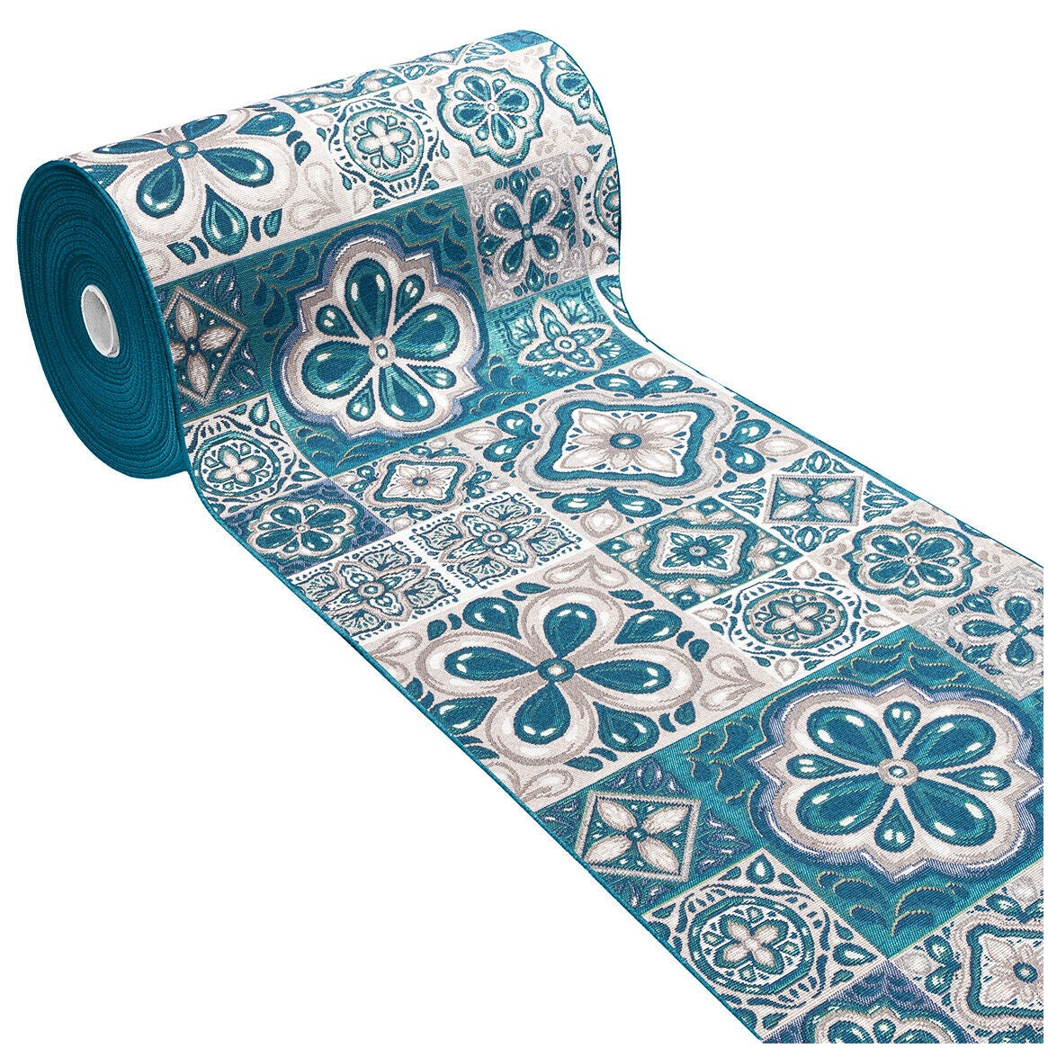 Tappeto Cucina Runner Antiscivolo - Fantasia Maiolica Blu e Giallo - Made in Italy
