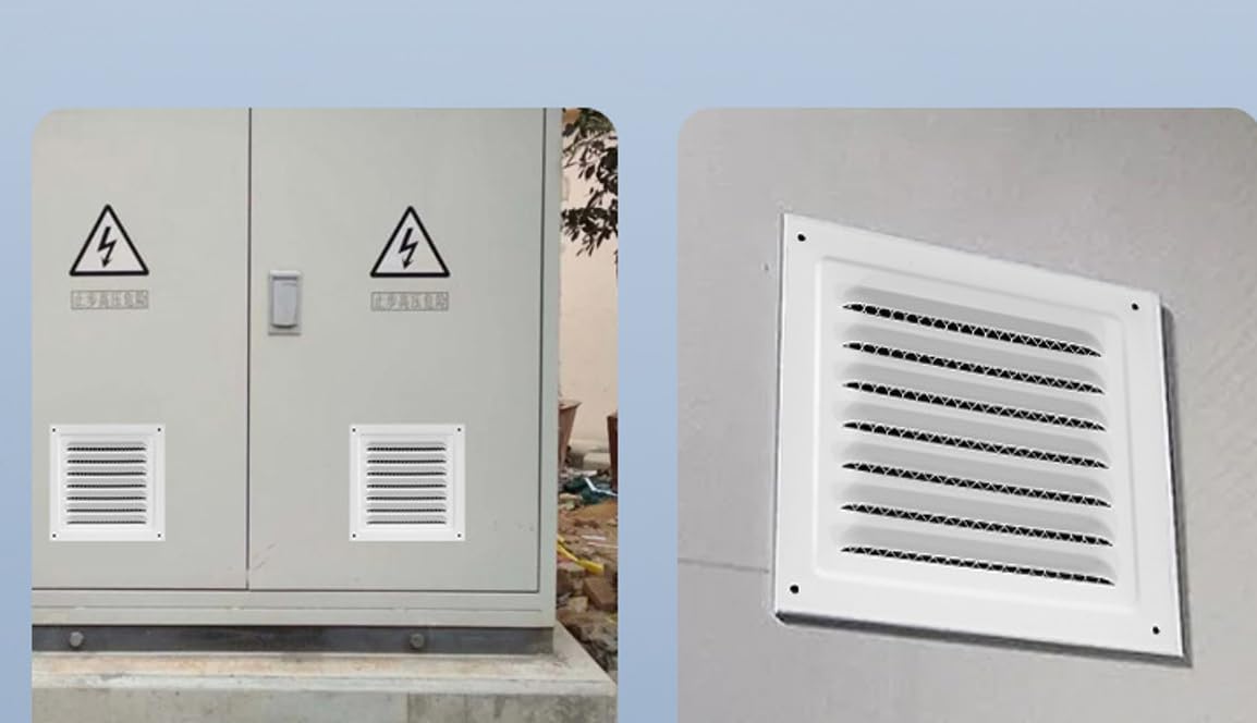 Kratki wentylacyjne kwadratowe do drzwi zewnętrznych, poddaszy i sufitów, zestaw 2 szt. (białe, 165 x 165 mm) - 5