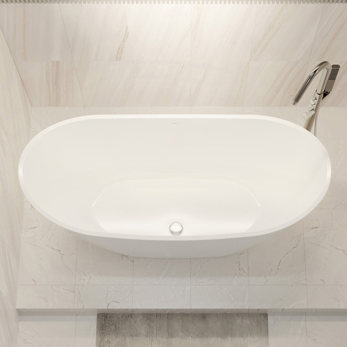 BERNSTEIN - Bañera independiente ovalada de acrílico 170x78x69cm + desagüe y rebosadero - Blanco brillo - BELLAGIO 2.0 - 4