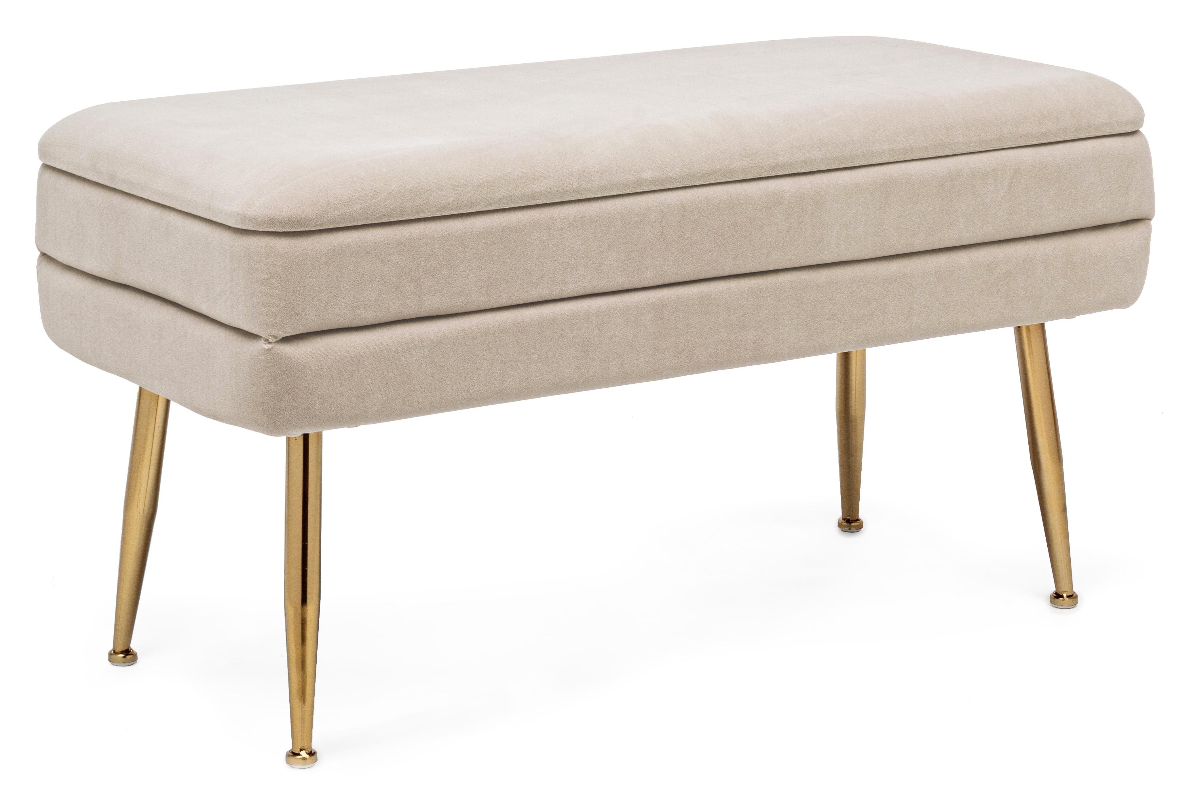 Banc coffre en velours sur pieds acier doré Pakia-Couleur Beige | Leroy ...