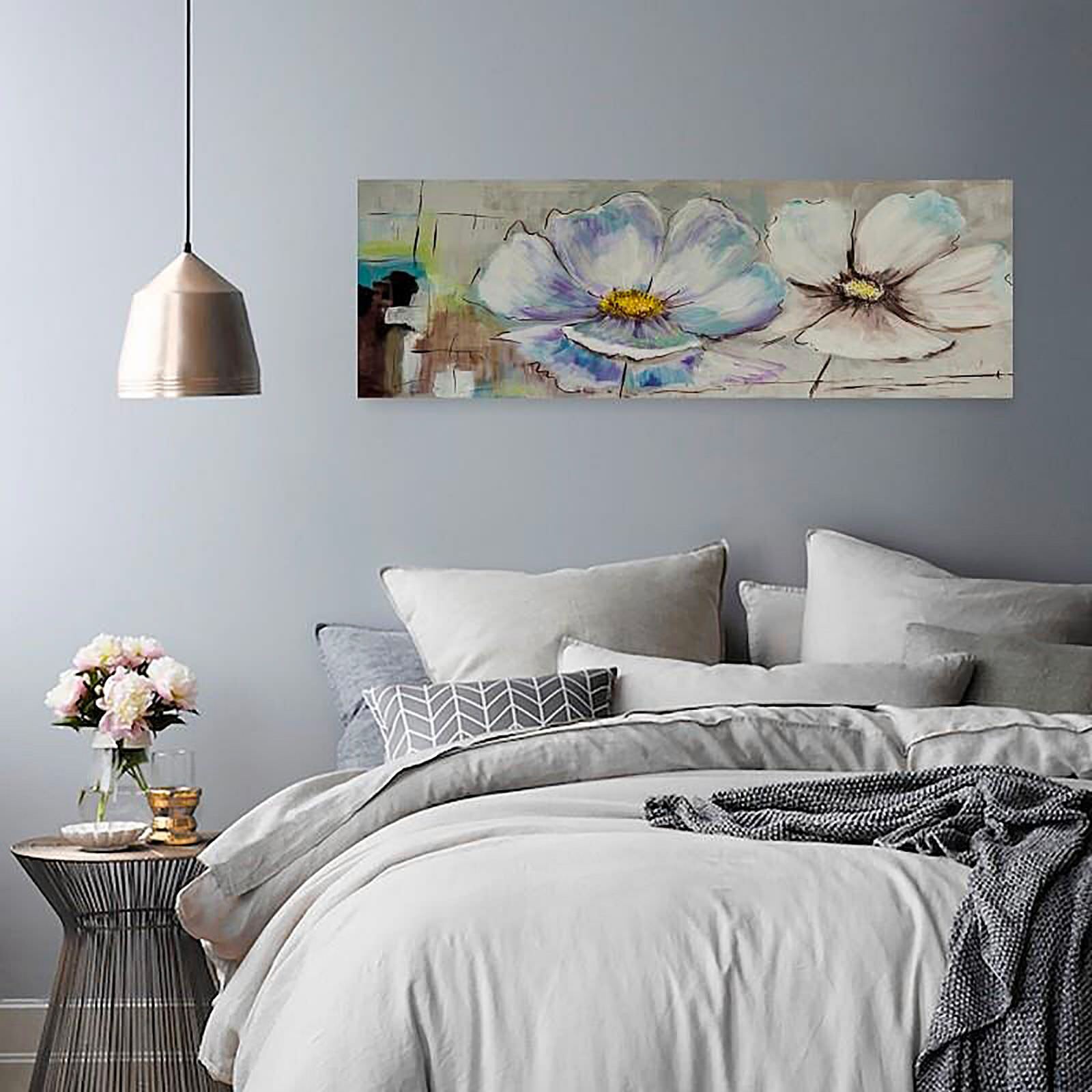 Tableau bois panorama deux fleurs blanches - 100 x 40 cm - 2