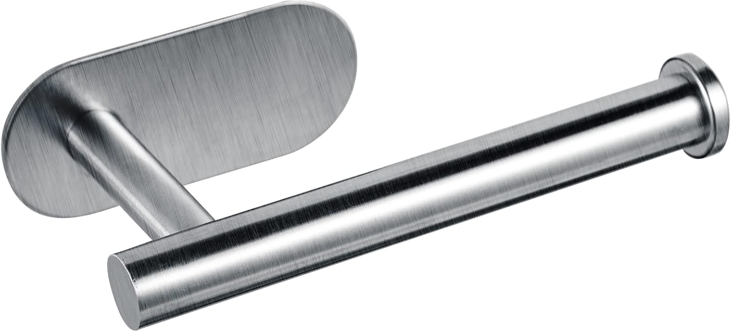 Uchwyt na papier toaletowy ze stali nierdzewnej w kolorze srebrnym, długość 16,5 cm, do montażu na ścianie w kuchni i łazience, można przykleić do ści