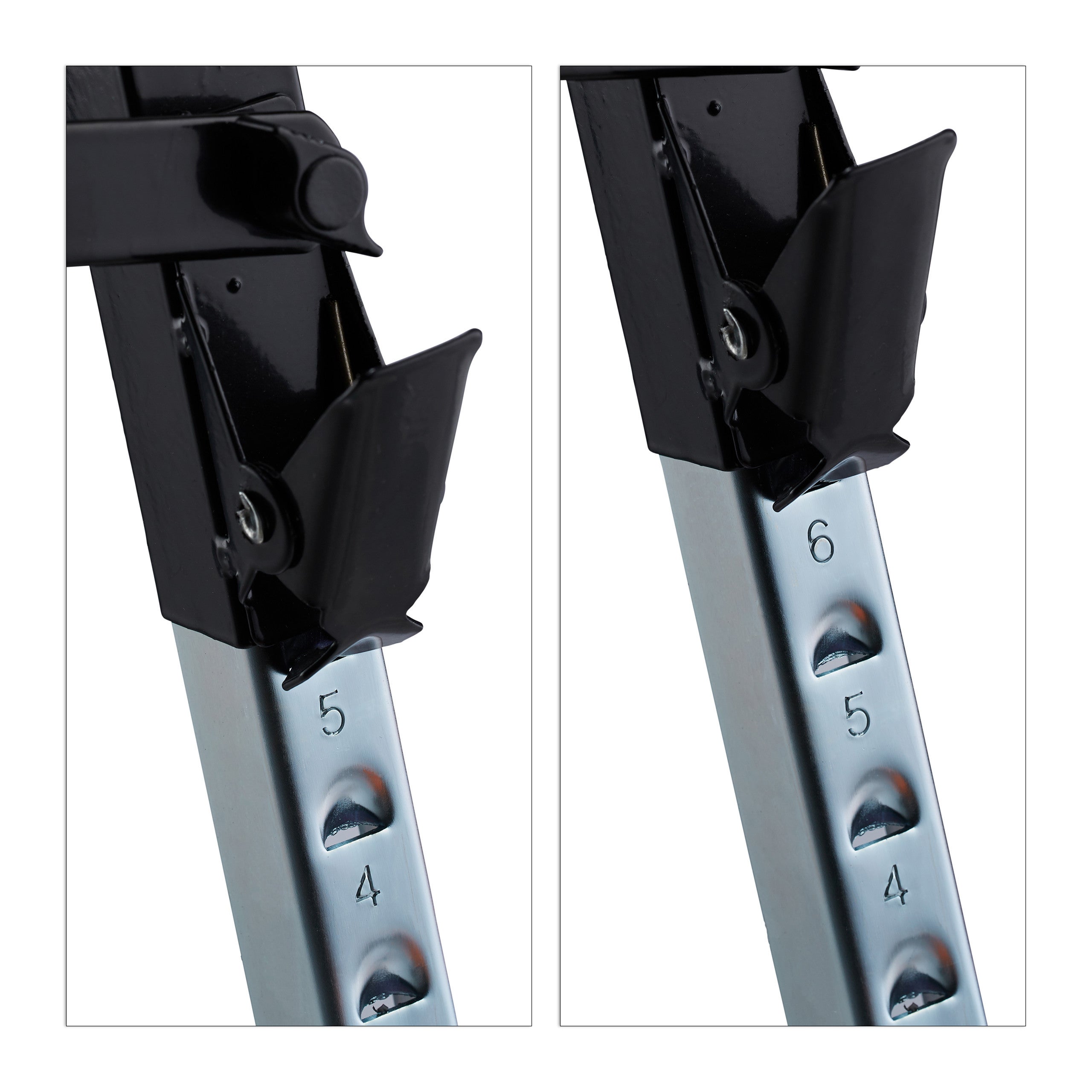 Cavalletto da Lavoro, Set da 2, Pieghevole, max. 150kg, 12 Altezze Regolabili 64-91,5cm, Nero-Arancione, Relaxdays - 7
