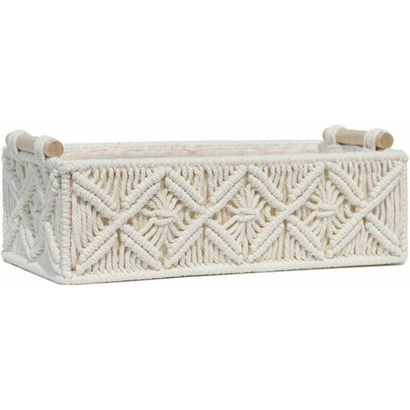 Coș de depozitare din macrame alb, lucrat manual – Coș decorativ pentru baie, bibliotecă, birou sau bucătărie, stil boem