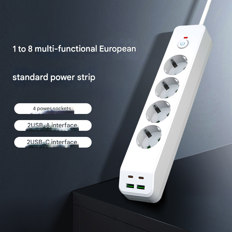 Prise de courant à quatre trous, 2500 W, panneau de prises, prise pour appareil électroménager, avec interface PD/USB (norme européenne). - 6