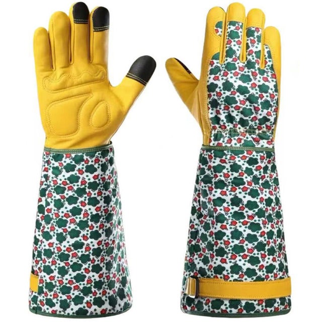Guantes largos de jardinería - Guantes largos de jardinería de cuero transpirable - Tareas de jardinería - L