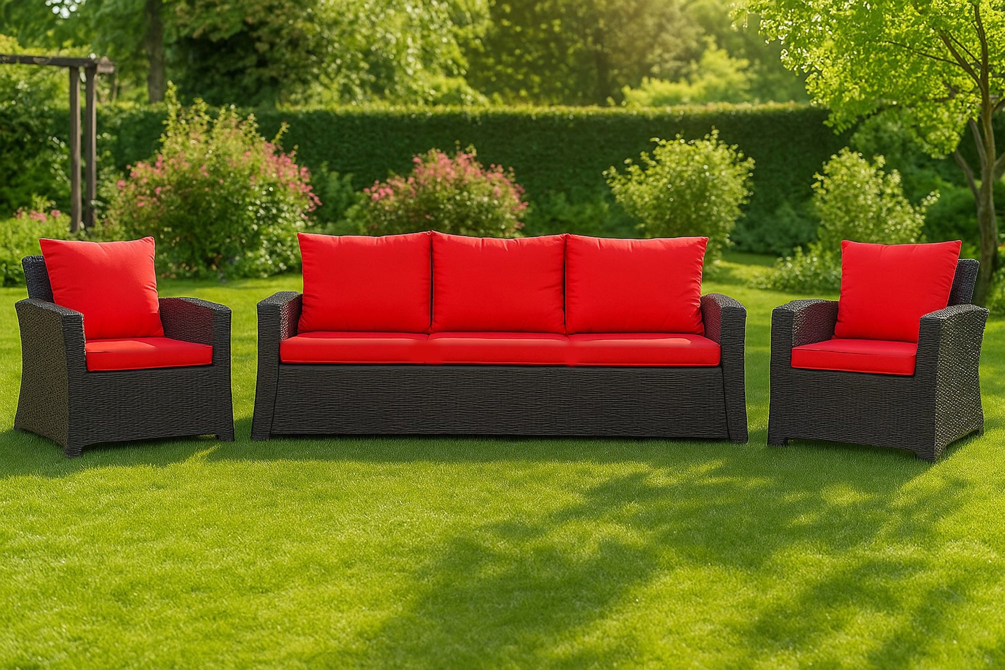 Coussins de canapé meubles de jardin en résine tressée Rouge, Coussins balançoire d'extérieur 110x60x50cm Coussin pour banquette 2 places mix - 5
