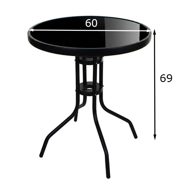 Table de jardin Ø90 cm, noire, métal, verre - 6