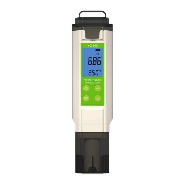 Appareil 7 en 1 pour piscine : salinomètre, analyseur numérique de salinité, pH, potentiel d'oxydoréduction et qualité de l'eau (chlorure de sodium).