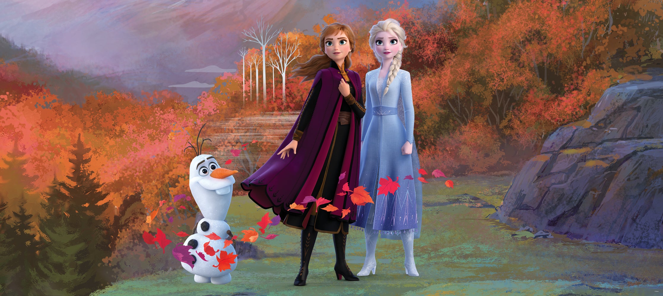 Póster decorativo frozen anna & elsa azul, morado y naranja - 202 x 90 cm - disney